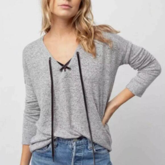 Rails Lace Up V-Neck Super Soft Long Sleeve Sweater Top Size XS - Picture 1 of 6